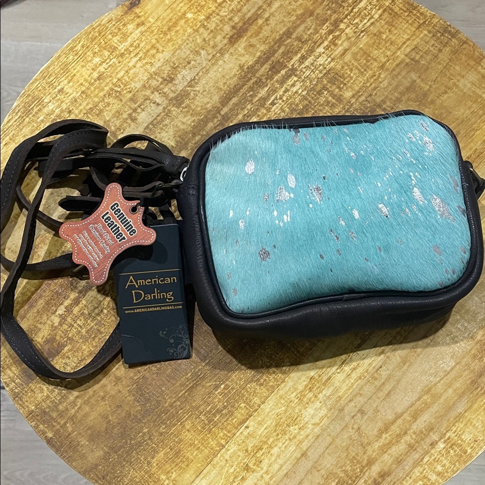 American Darling Aqua and brown Leather Crossbody